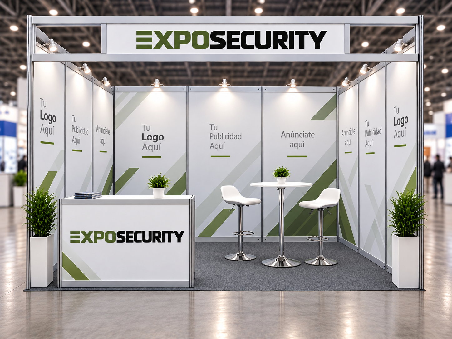 Stand modular EXPOSECURITY con paneles y frontis superior